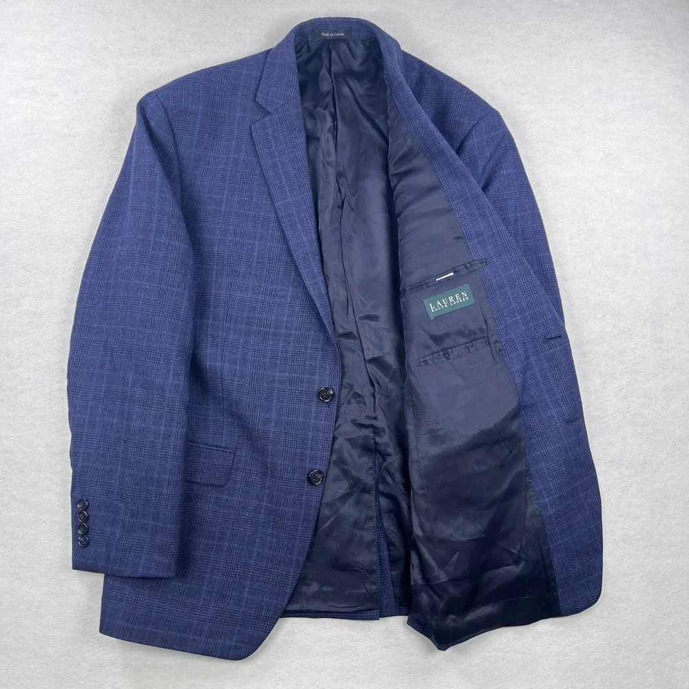 Lauren Ralph Lauren Mens 44R Blue Glen Plaid Wool 2-Button Blazer Sport Coat